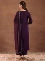 Wine Embroidered Silk Blend Straight Suit With Dupatta - Image 5