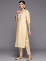 Yellow Yoke Design Silk Blend Straight Kurta With Trousers & Dupatta
