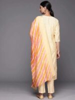 Yellow Yoke Design Silk Blend Straight Kurta With Trousers & Dupatta - Image 4